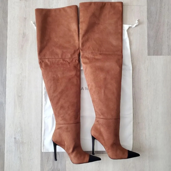 Good American Pointy Toe Over The Knee Slouch Boots Brown Roble Suede Size 5 - Picture 3 of 7